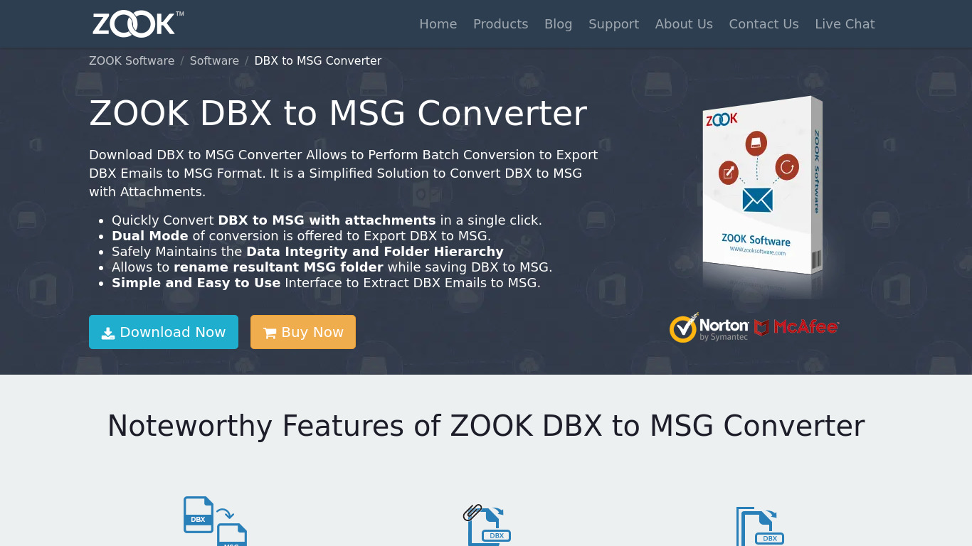 ZOOK DBX to MSG Converter Landing page