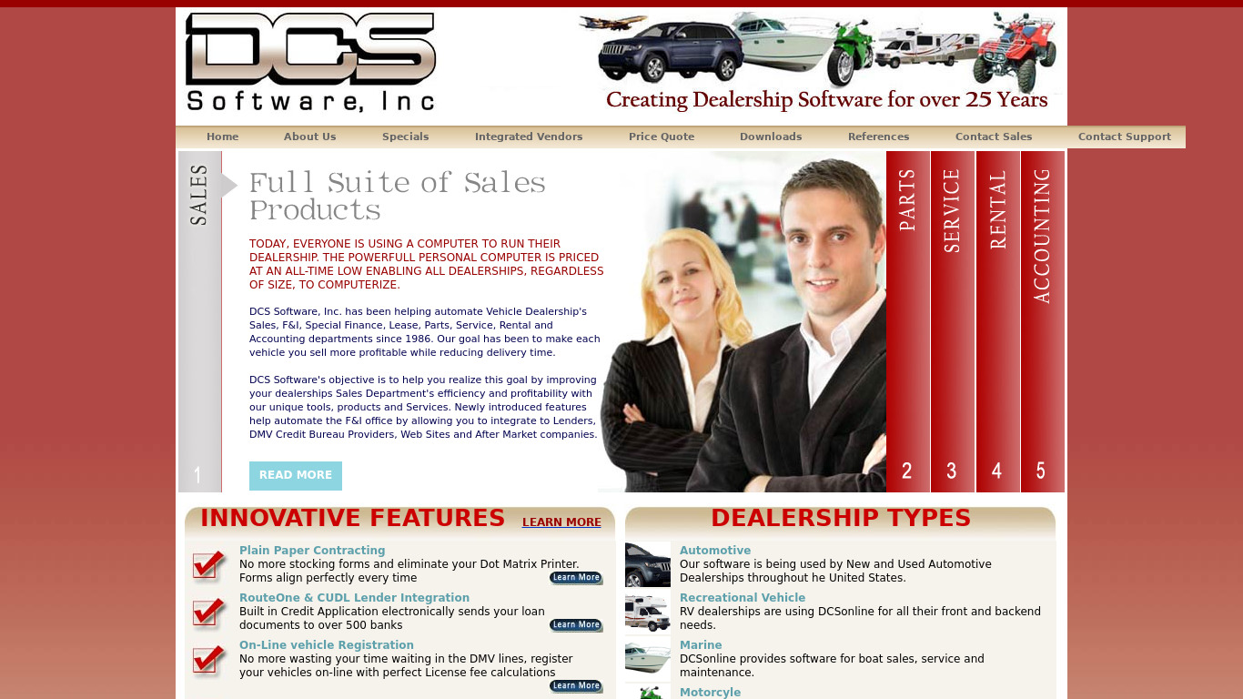 DCS Sales Management Software Landing page