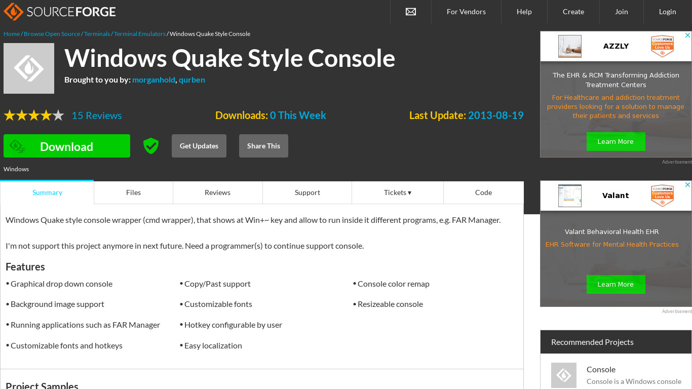 Windows Quake Style Console Landing page