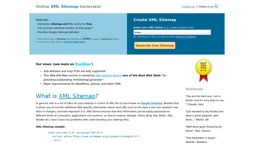 Web-Site-Map.com - XML Sitemap Generator Landing Page