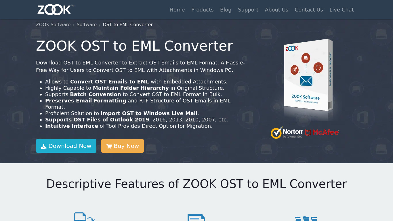 ZOOK OST to EML Converter Landing page