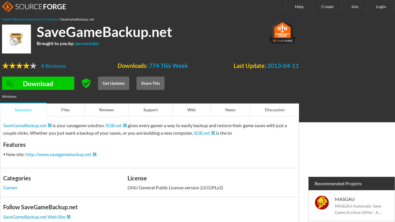 SaveGameBackup.net Landing page