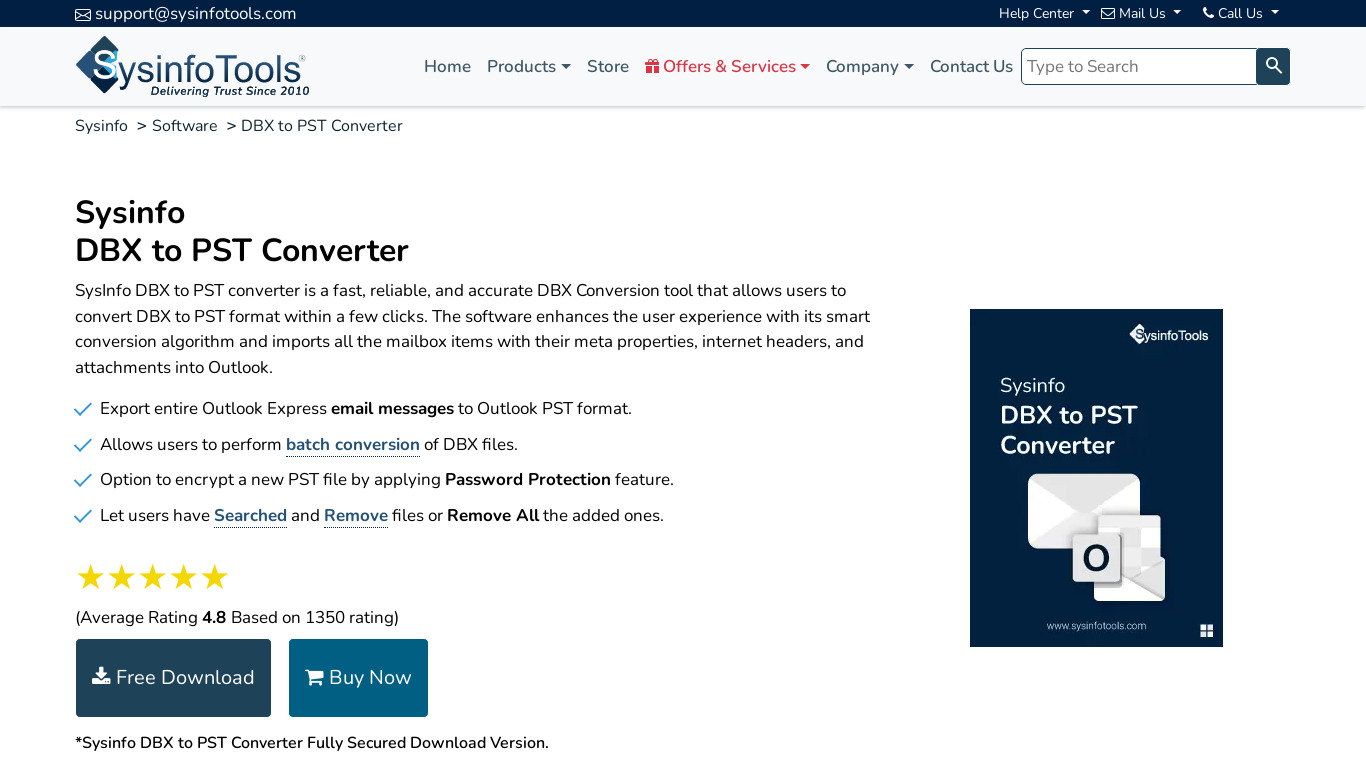 SysInfoTools DBX To PST Converter Landing page