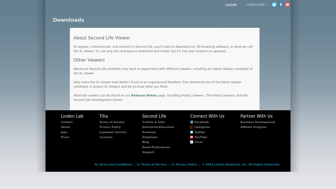 Second Life Viewer Landing page
