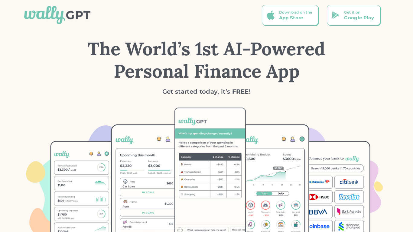 Wally-Smart Personal Finance Landing page