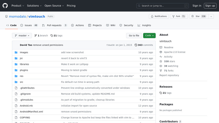 VimTouch Landing Page