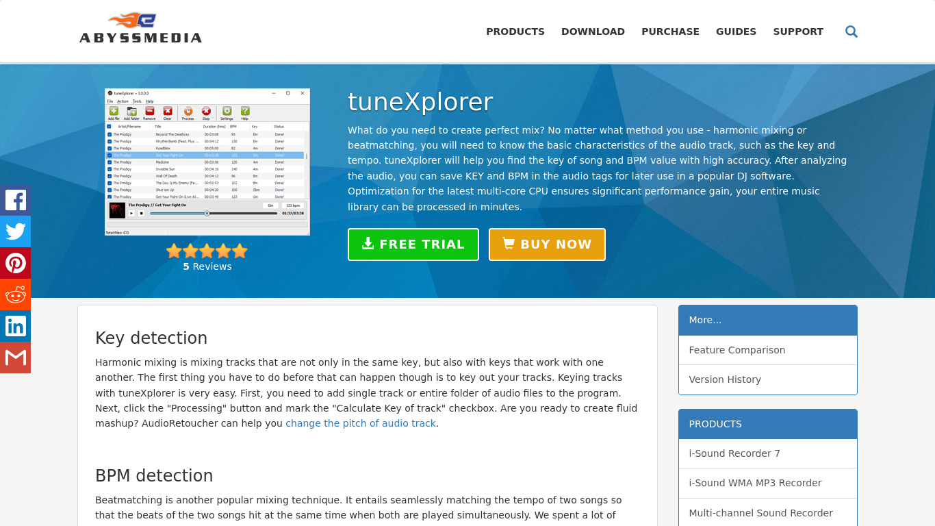 tuneXplorer Landing page