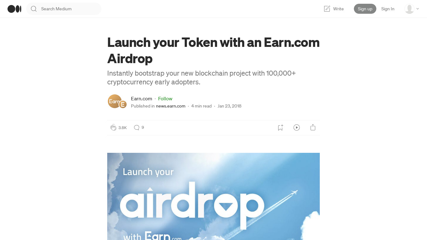 Airdrop by Earn.com Landing page