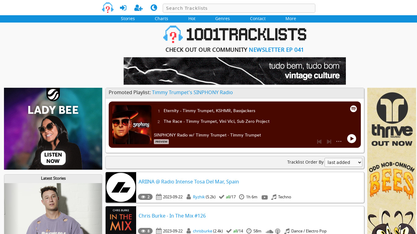 1001 Tracklists Landing page