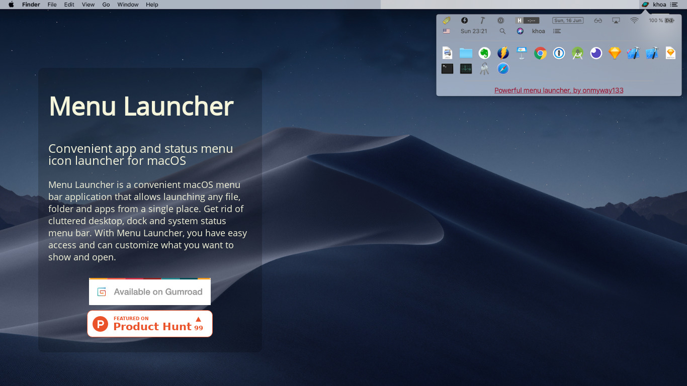 Menu Launcher Landing page