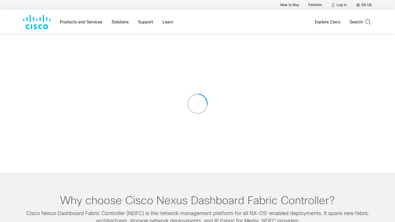 Cisco Data Center Network Manager Landing page