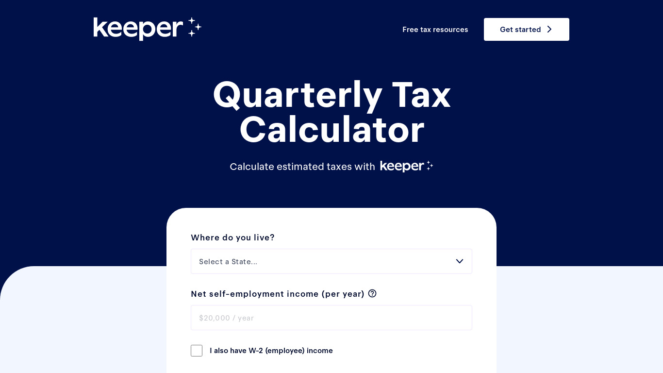Quarterly Tax Calculator for Freelancers Landing page