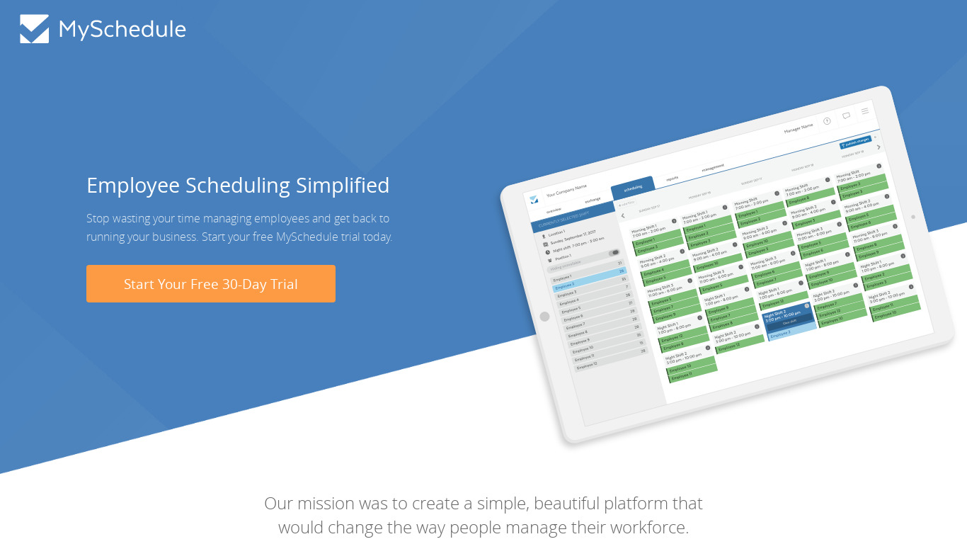 MySchedule Landing page