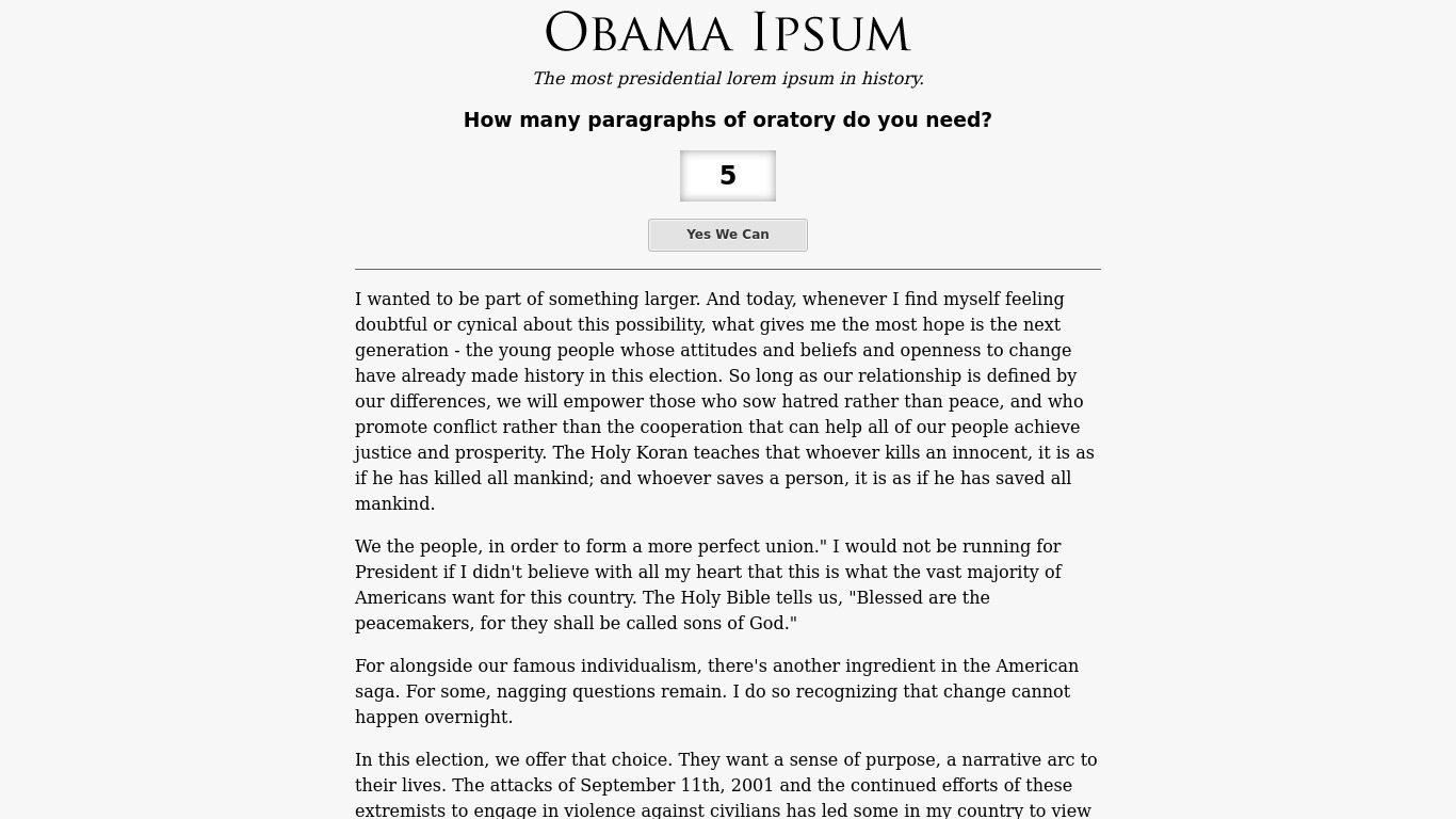 Obama Ipsum Landing page
