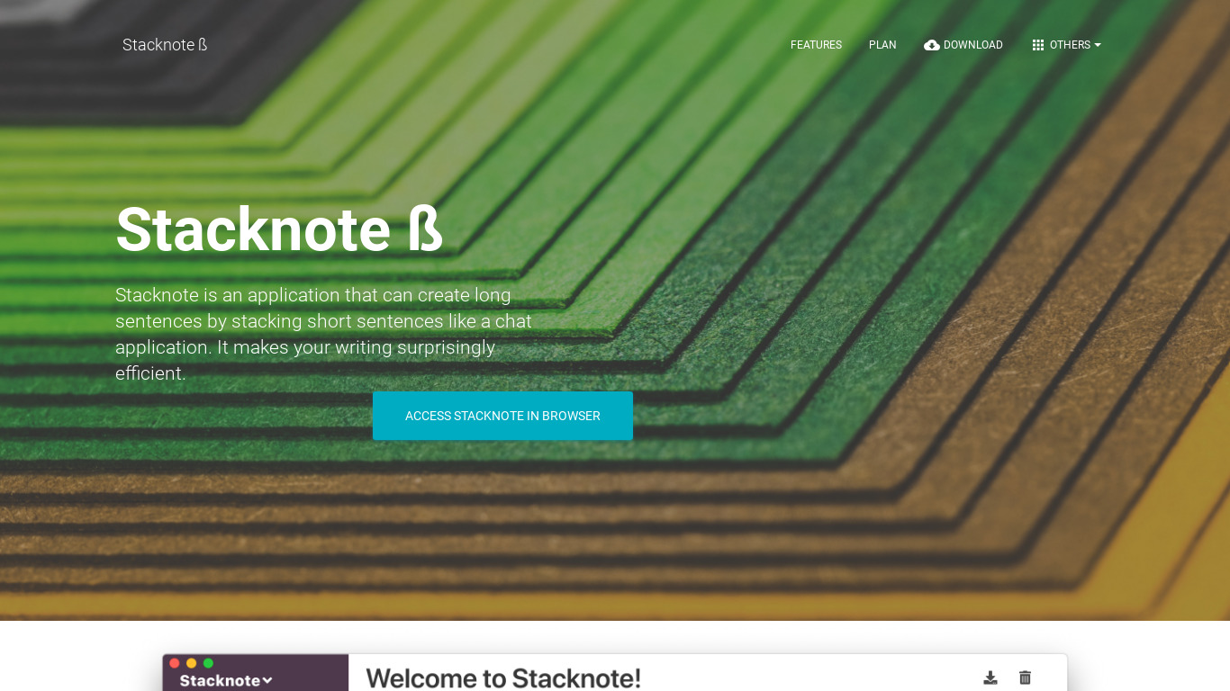 Stacknote Landing page