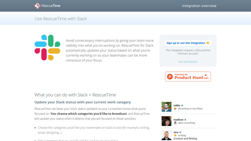 RescueTime for Slack Landing Page