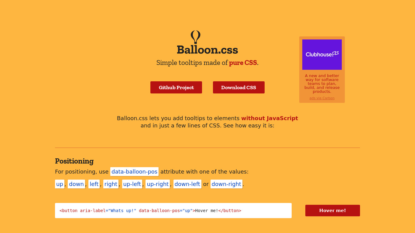 Balloon.css Landing page