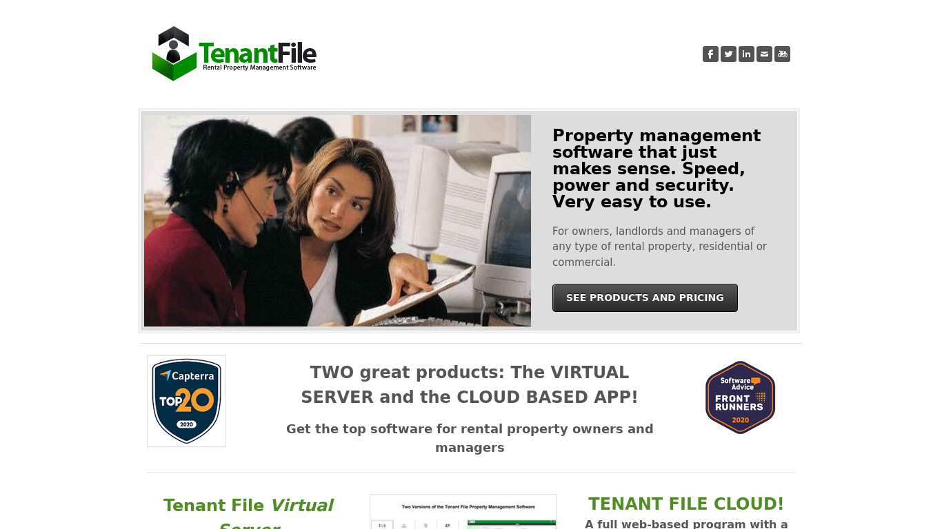 Tenant File Property Management Landing page