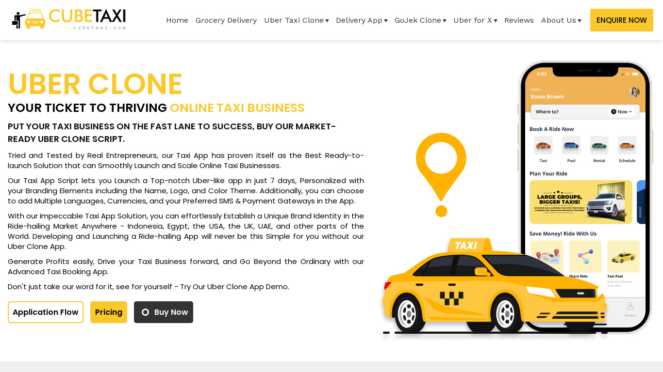 Cube Taxi Landing page