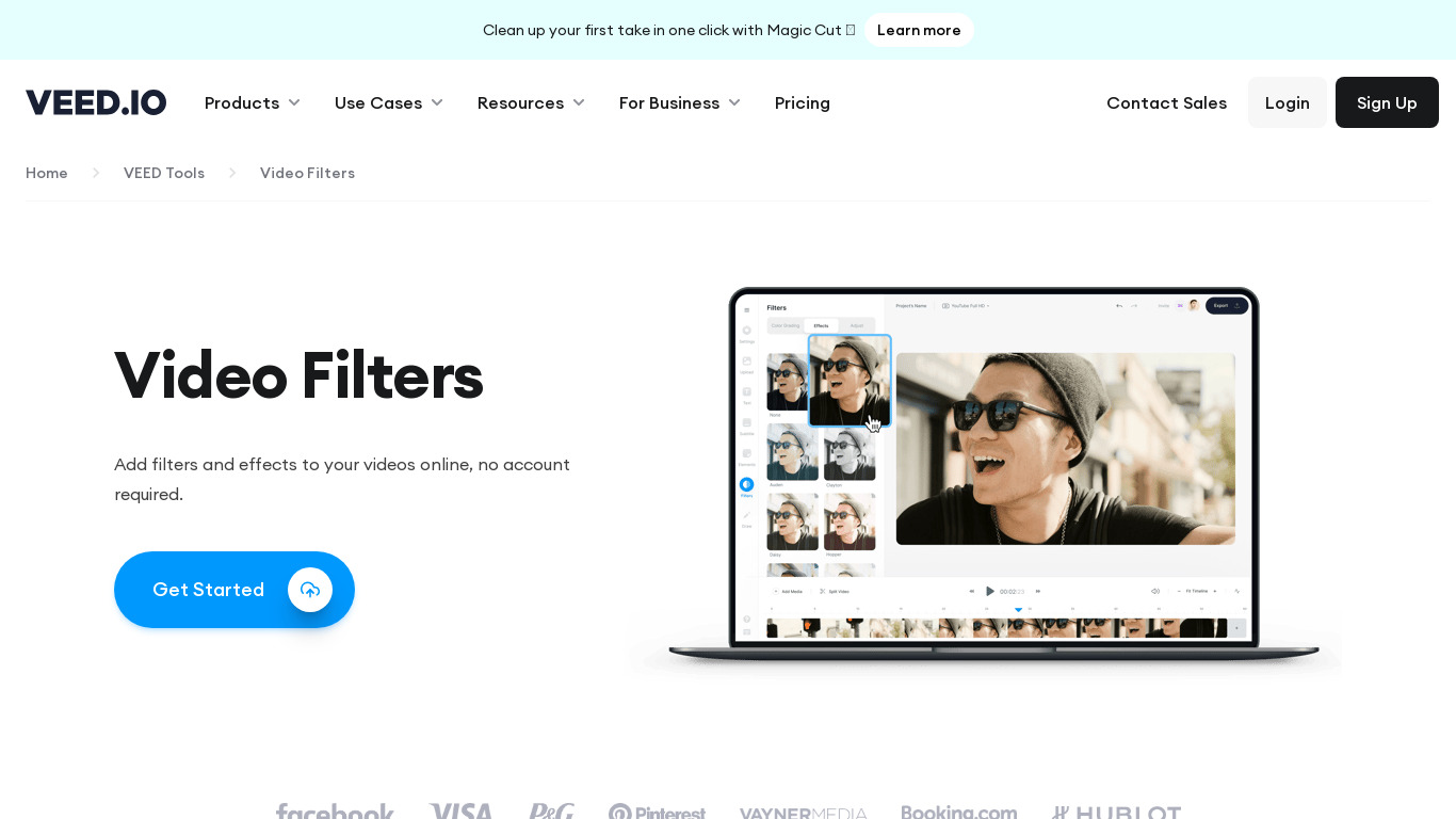 VEED FIlter Video Online Landing page