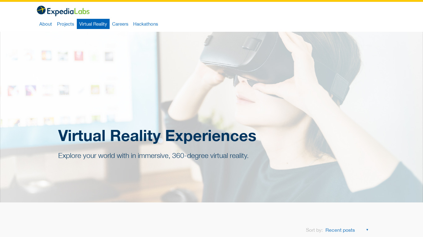 Expedia Virtual Reality Experiences Landing page