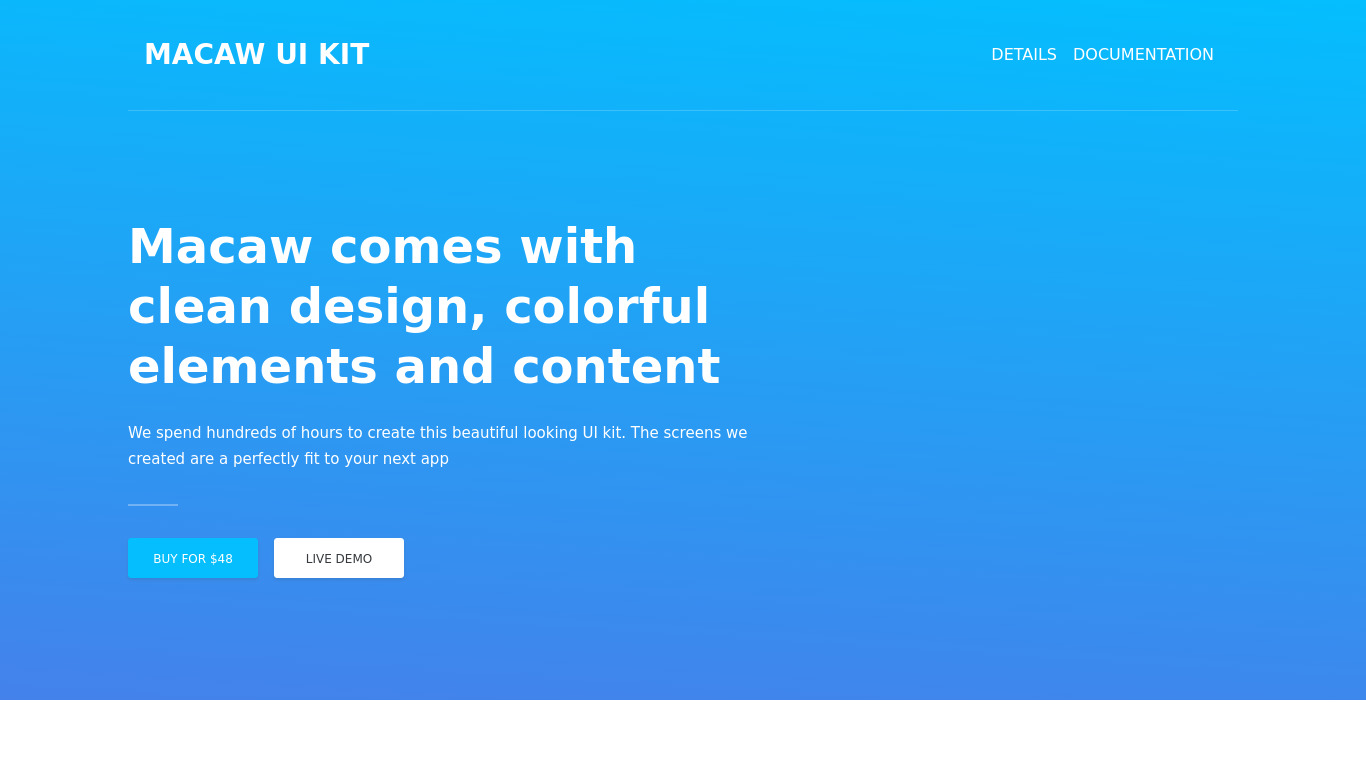 Macaw UI Kit Landing page