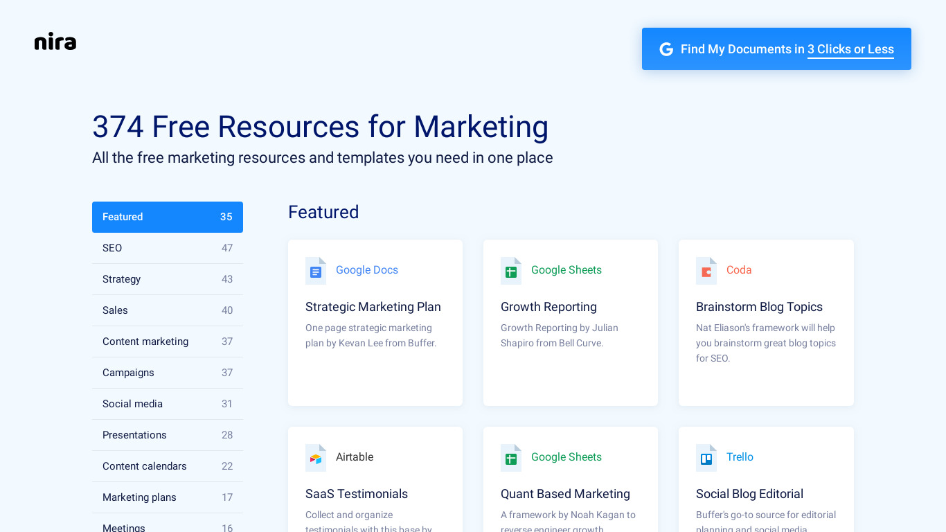 Marketing Resources List Landing page
