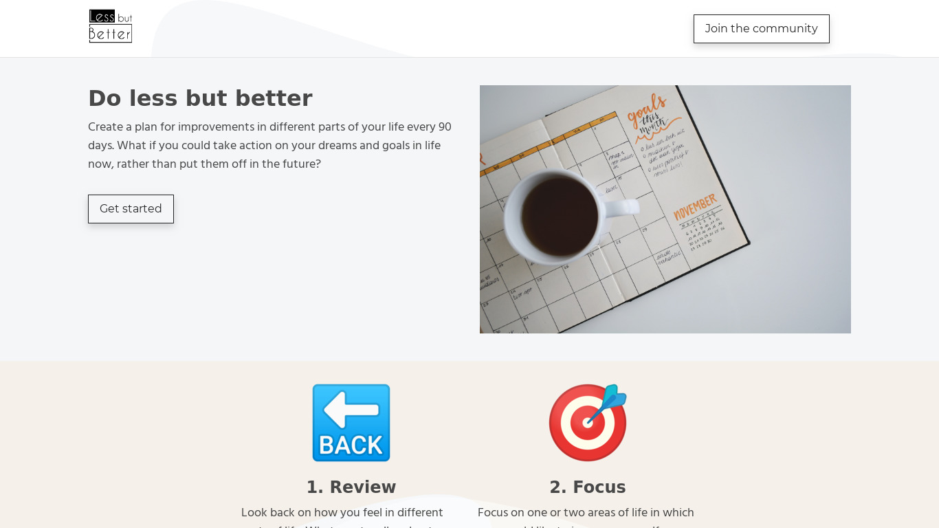 Do less but better Landing page