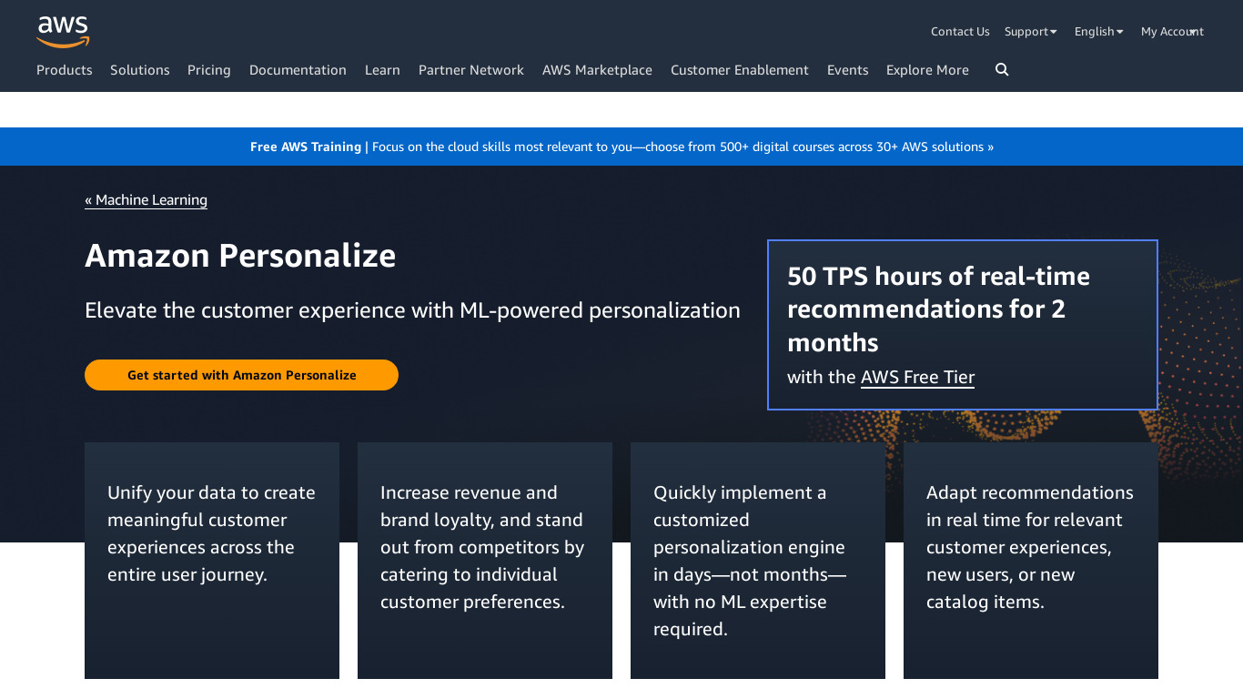 AWS Personalize Landing page