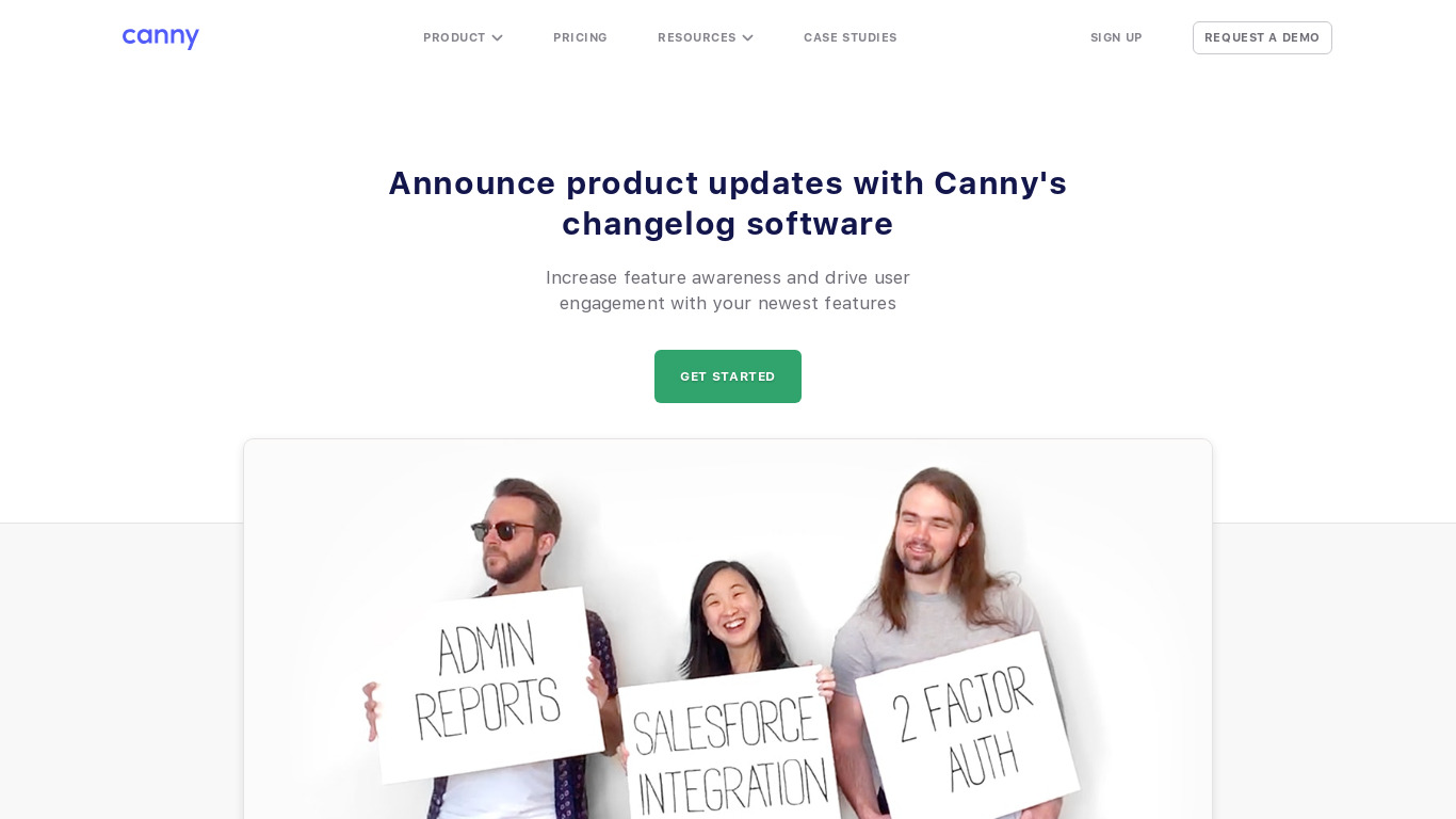 Canny Changelog Landing page