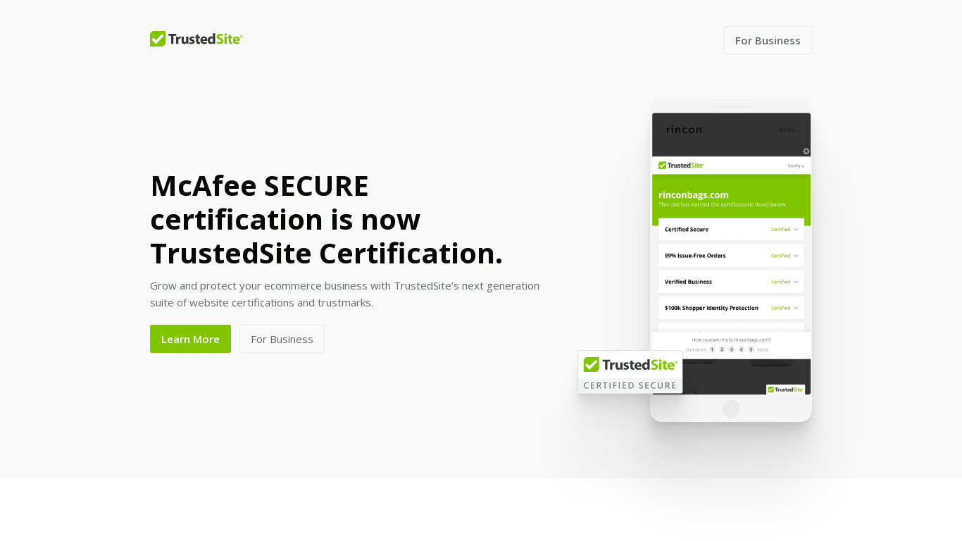 McAfee Secure Landing page