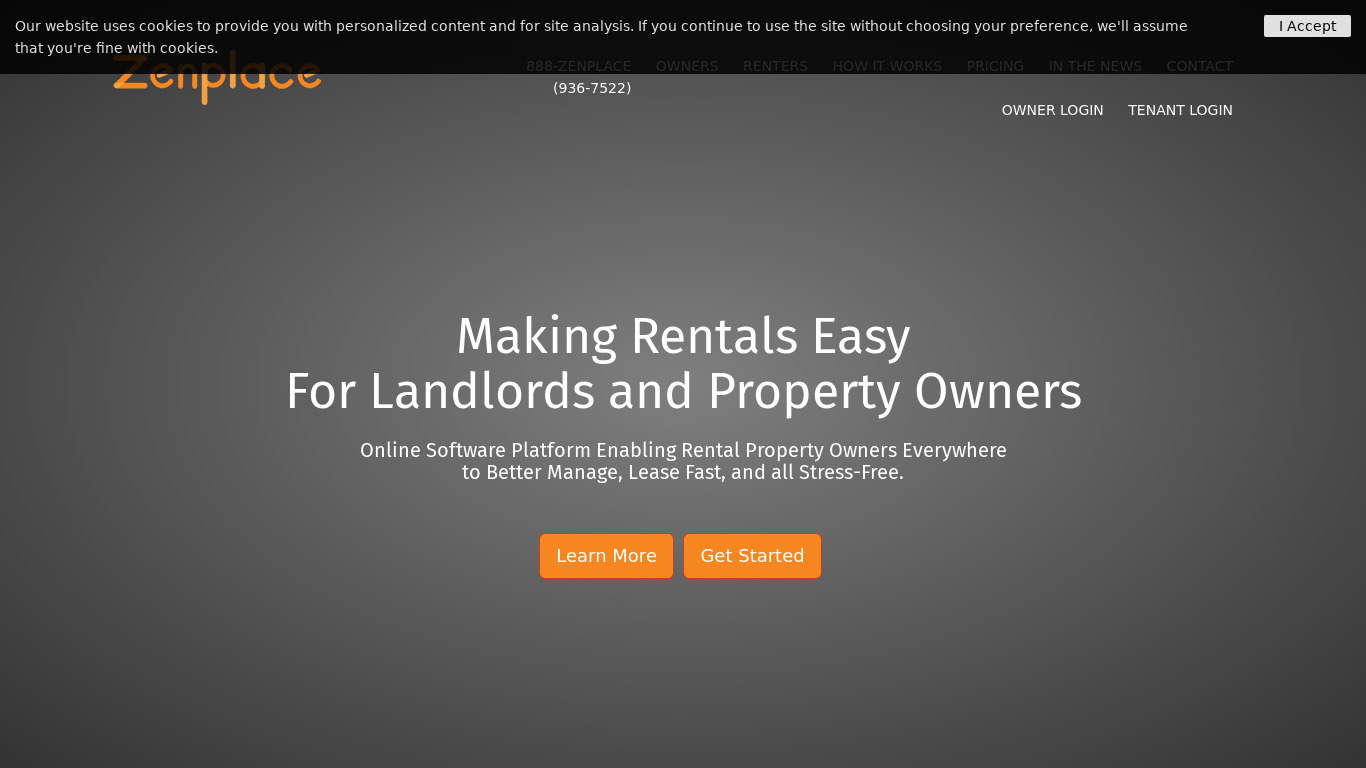 Zenplace Property Management Landing page