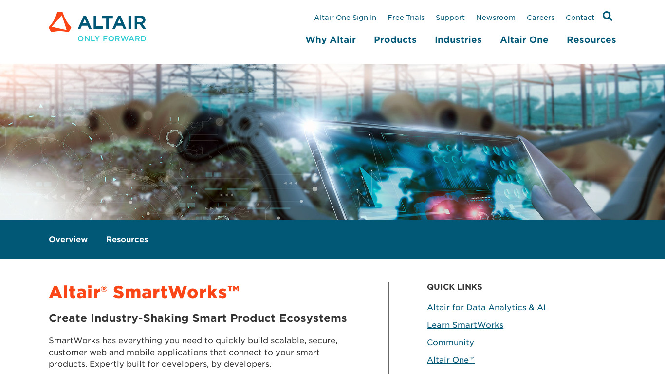 Altair SmartWorks Landing page