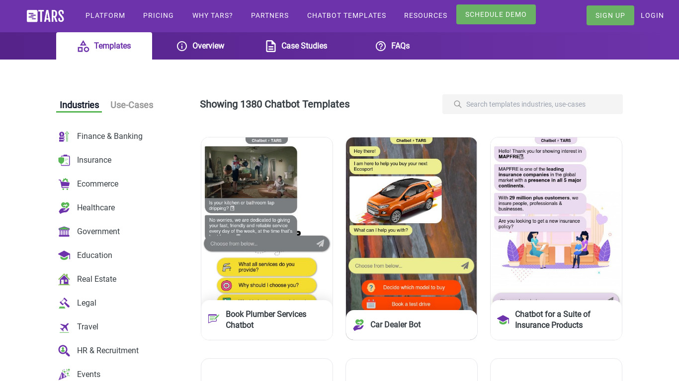 Tars Chatbot Templates Landing page