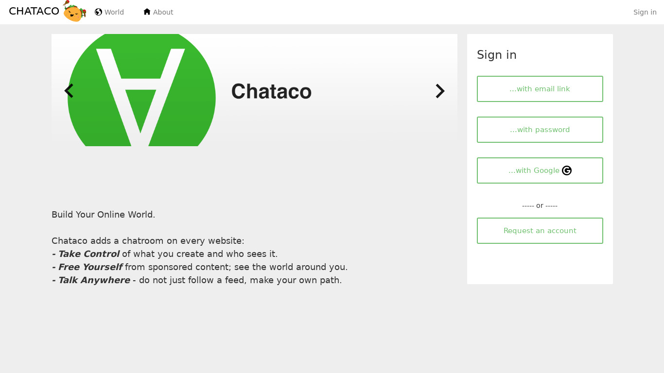 Chataco Landing page
