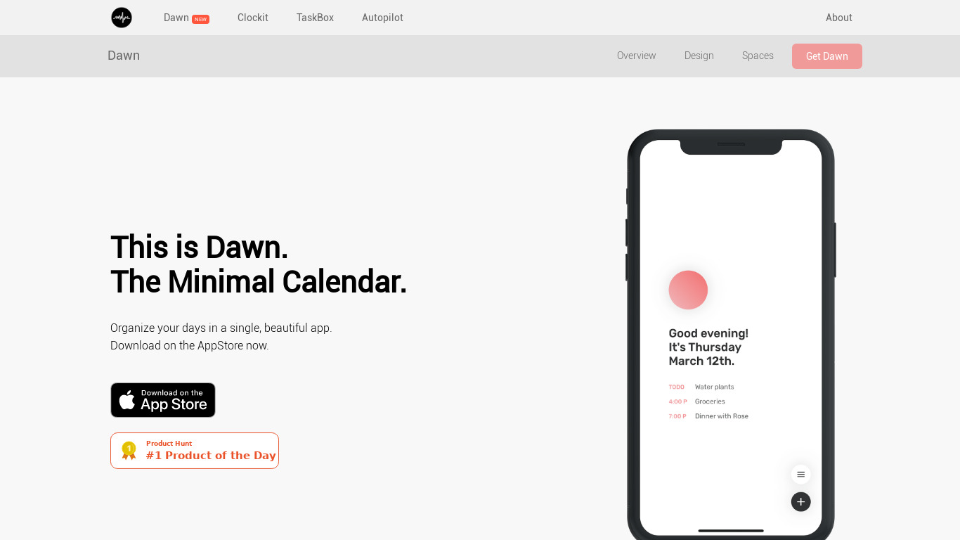 Dawn Calendar Landing page