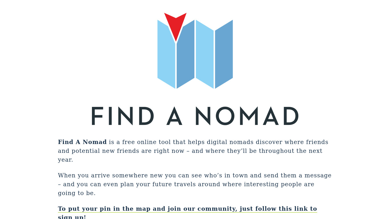 Find A Nomad Landing page