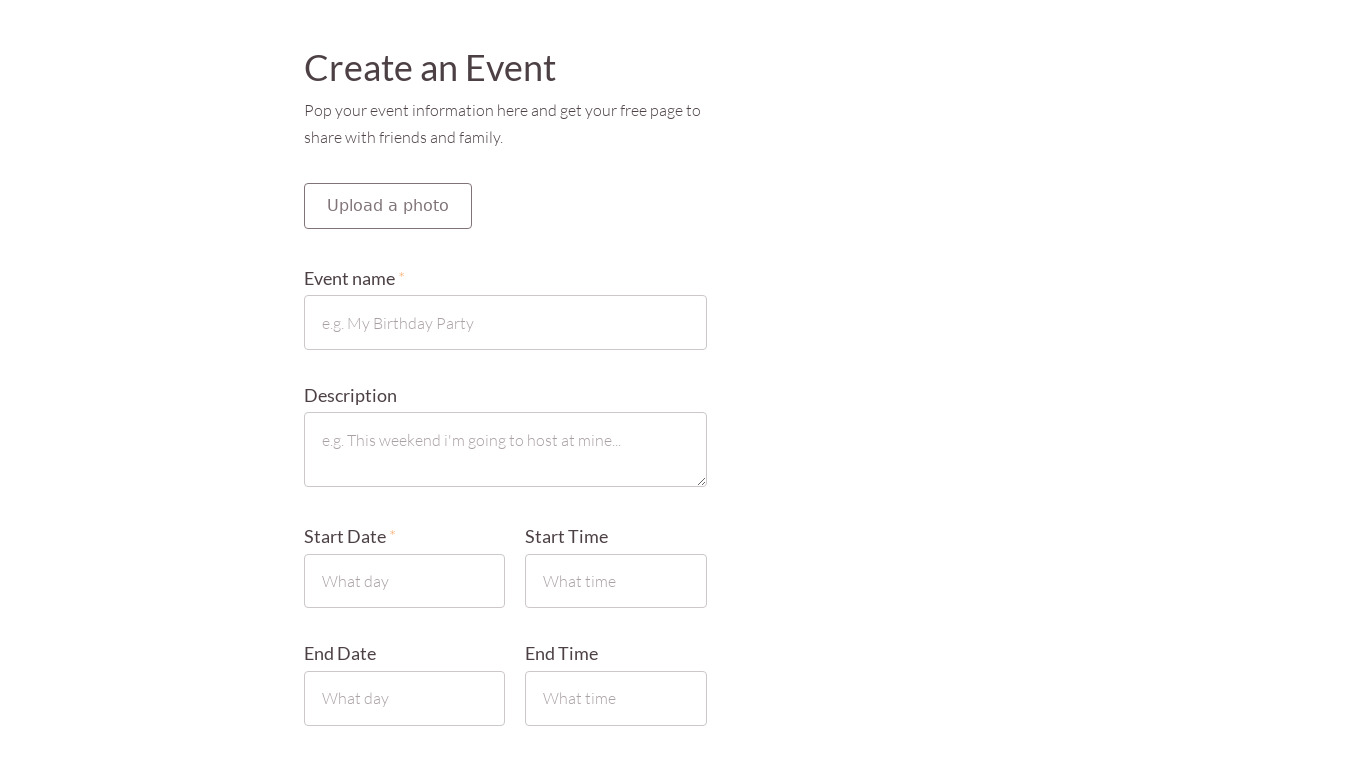 EventsApp Landing page