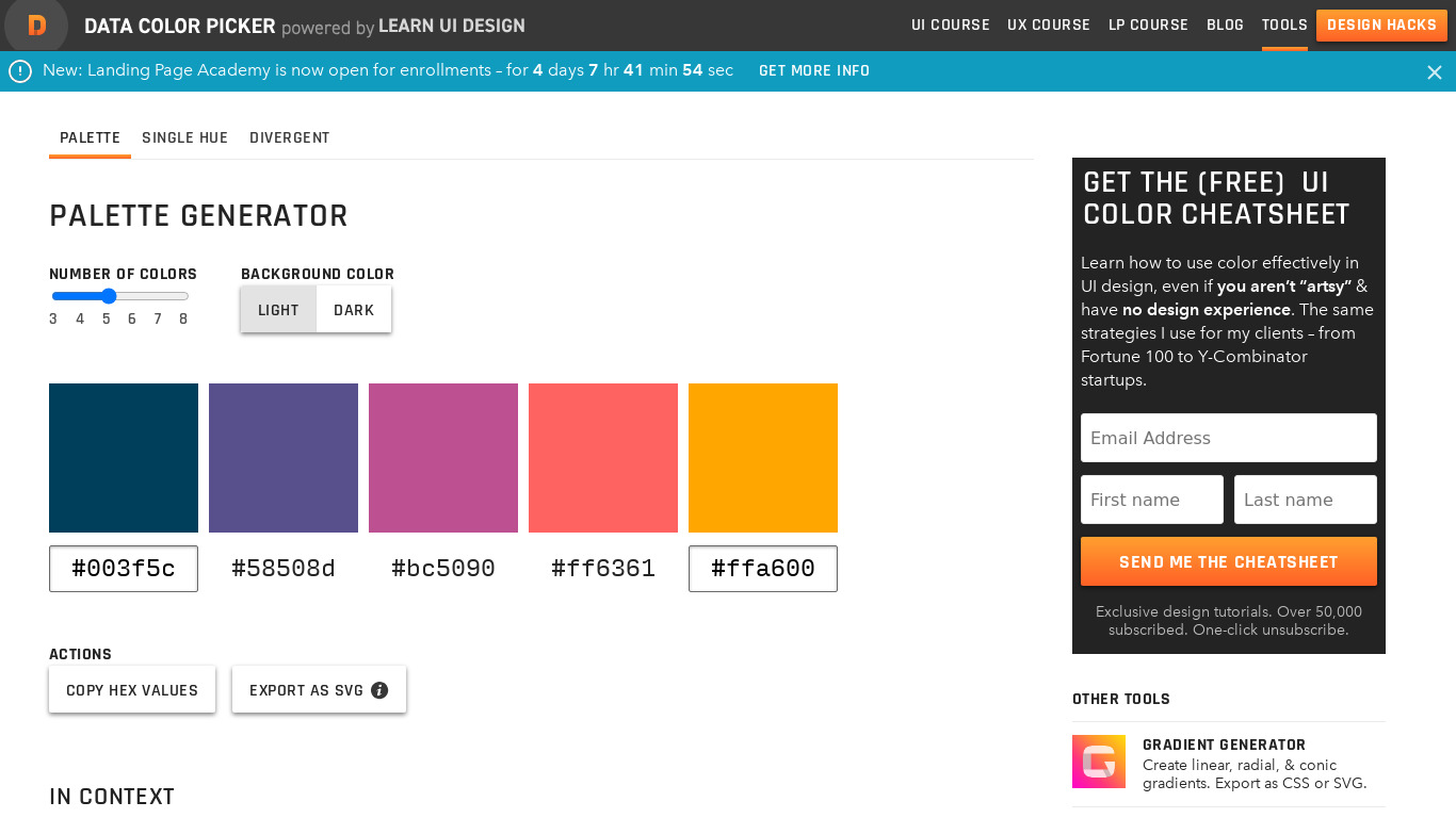 Data Color Picker Landing page