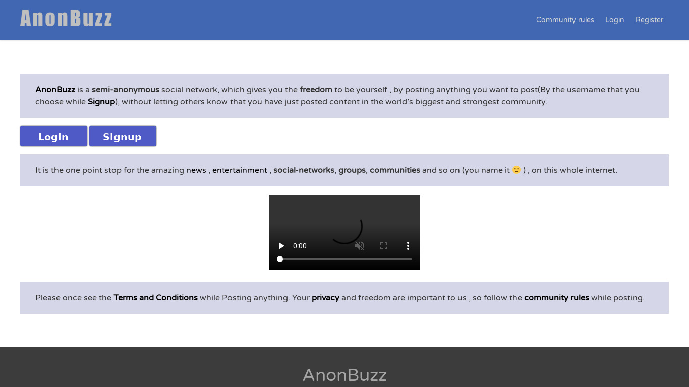 AnonBuzz Landing page