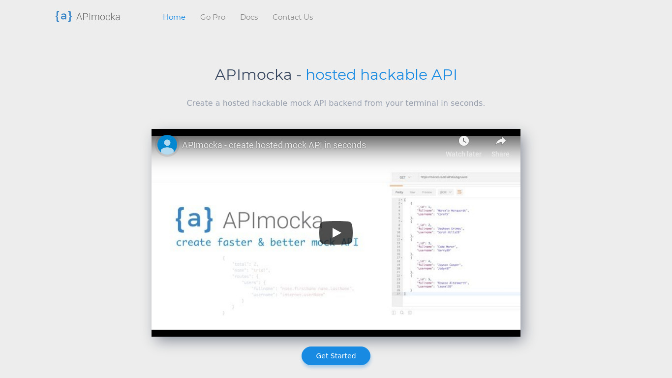 APImocka Landing page