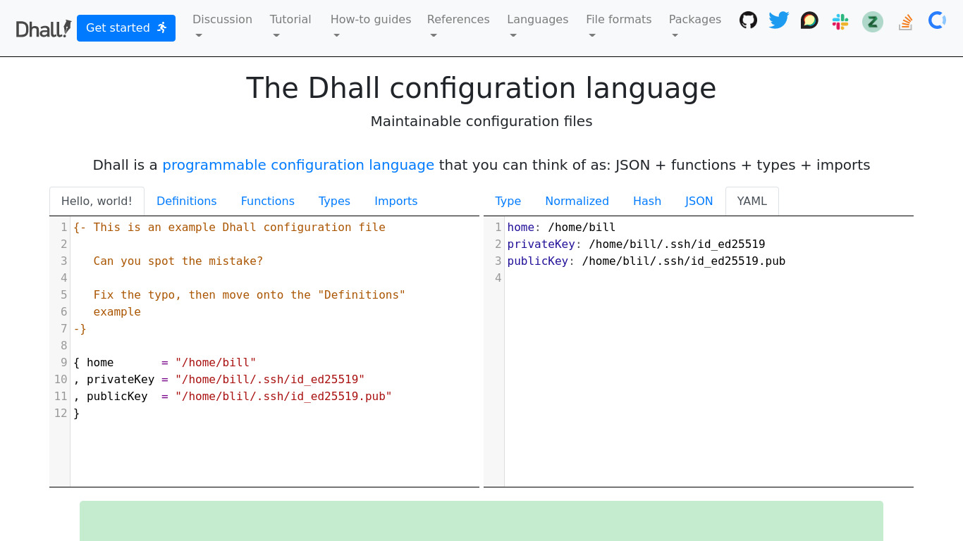 Dhall Configuration Language Landing page