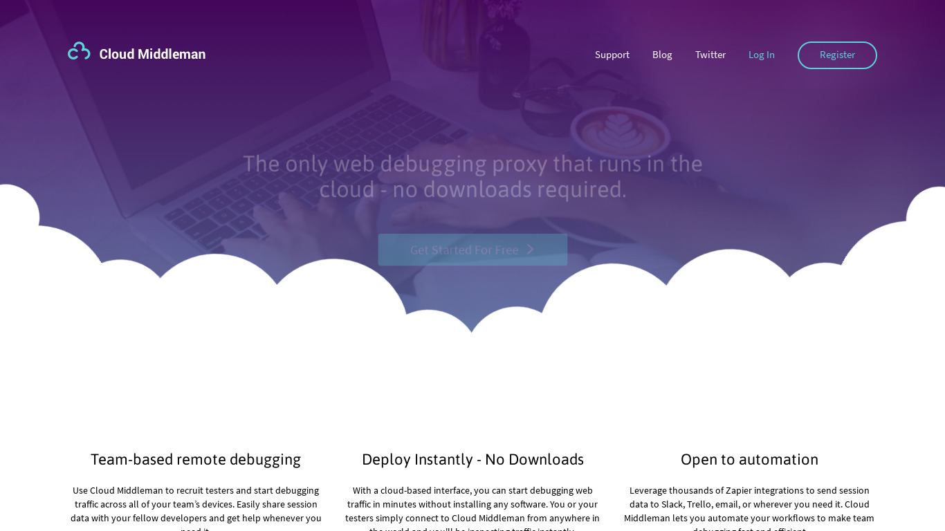 Cloud Middleman Landing page