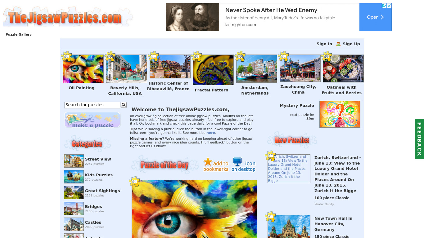 The Jigsaw Puzzles Landing page