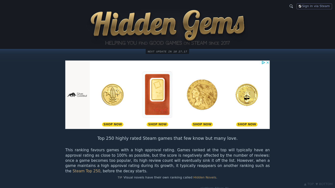 Hidden Gems Landing page