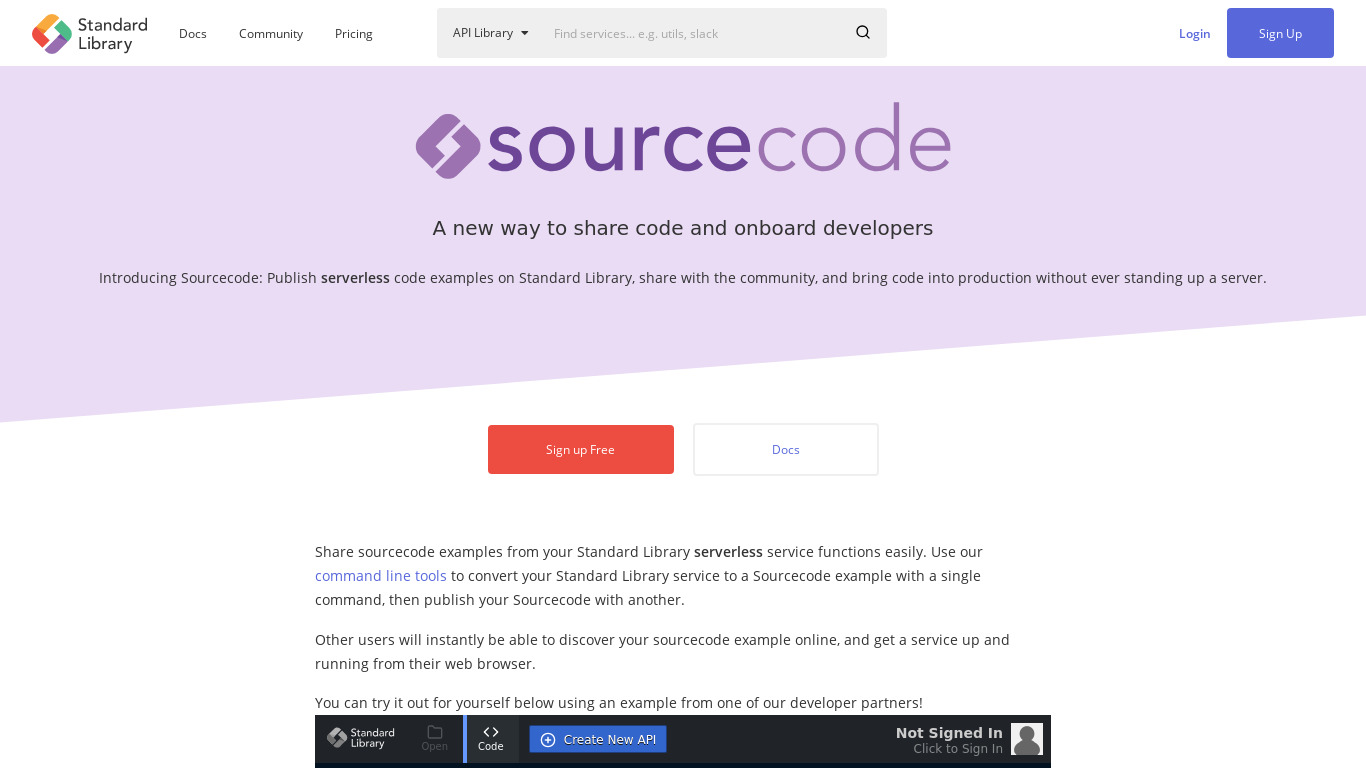 Sourcecode by StdLib Landing page
