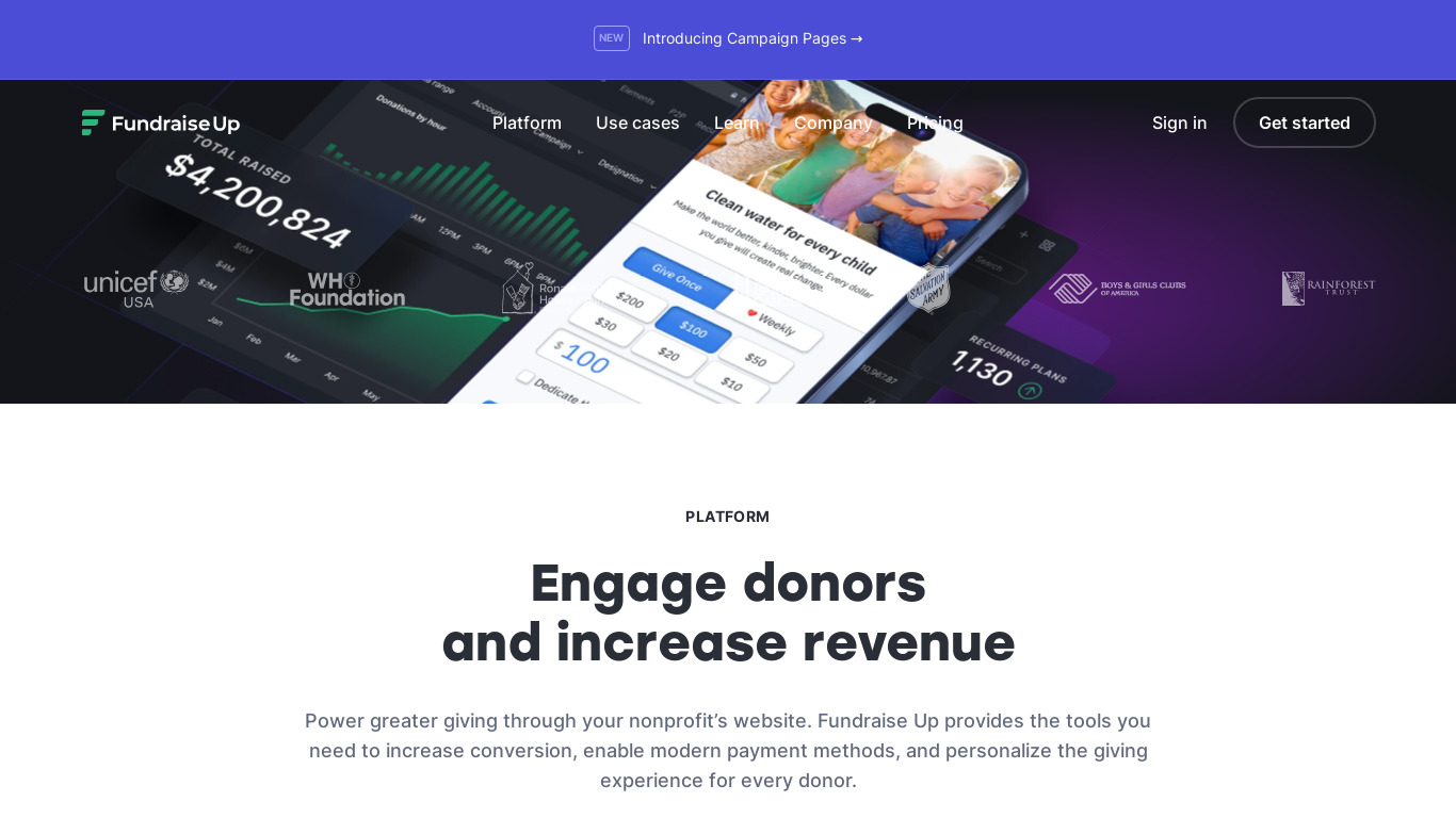 Fundraise Up Landing page
