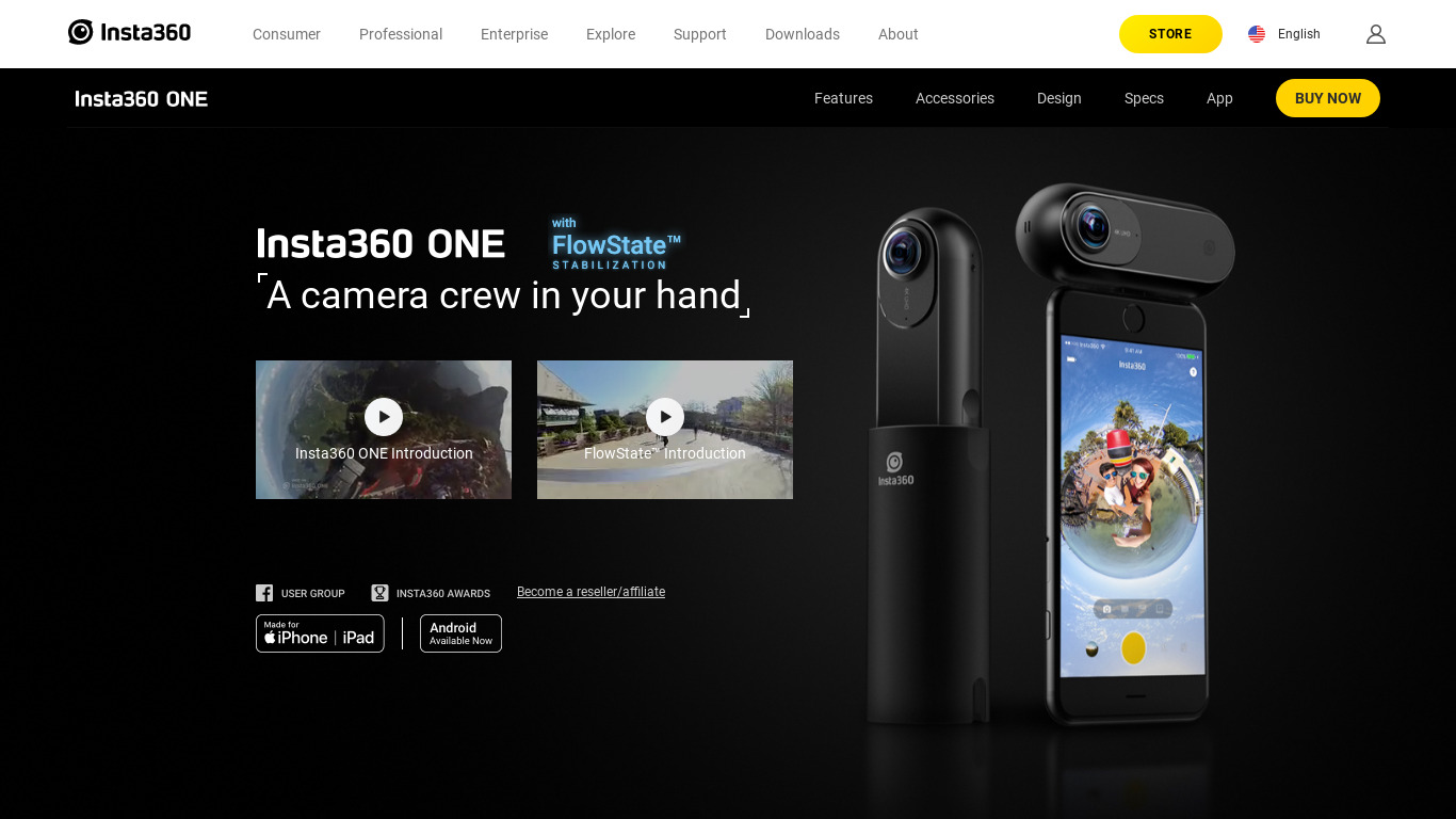 Insta 360 One Landing page