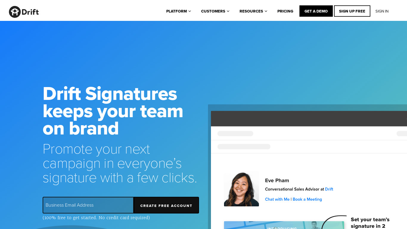 Drift Email Signatures Landing page