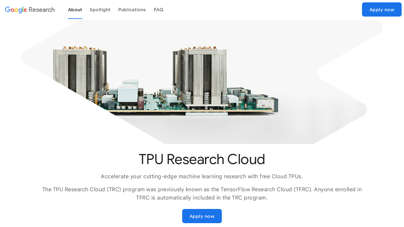 Tensorflow Research Cloud Landing page